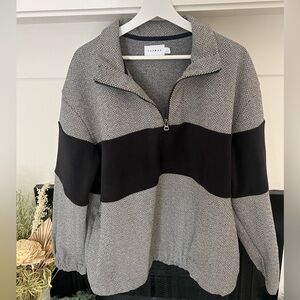 TOPMAN MENS 1/2 ZIP GREY & BLACK HERRINGBONE SWEATER
